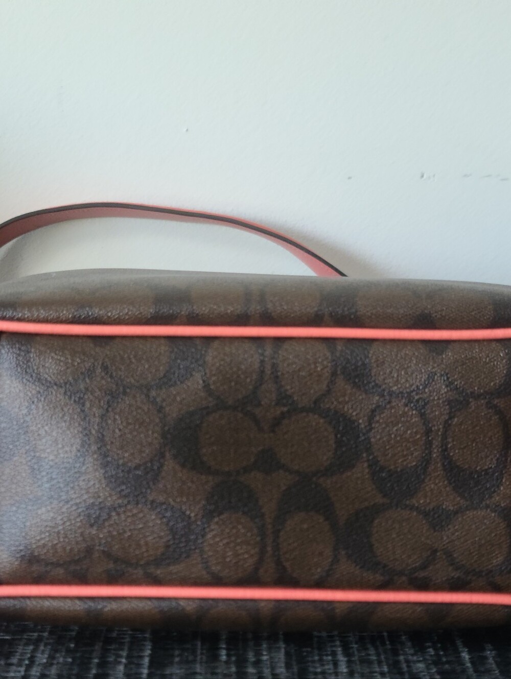 Coach Zip Shoulder Bag in Brown Signature Canvas & Pink (Coral) Leather #F29209 - Picture 12 of 16